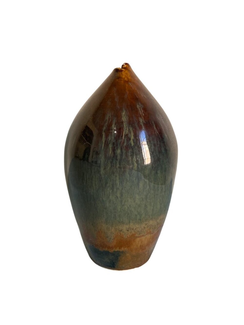 Vintage Studio Pottery Bud Vase Or Weed Pot With Jagged Rim Gradient Drip Glaze